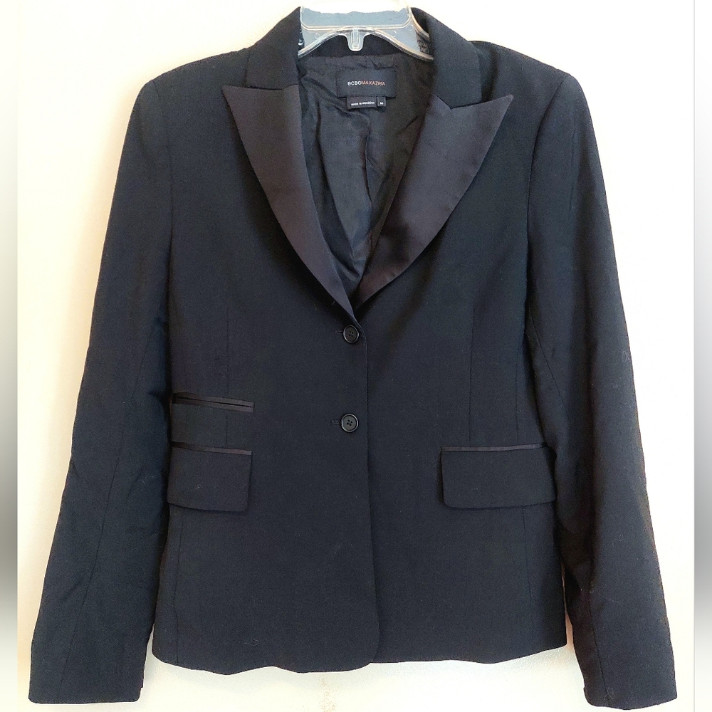 BCBGMaxAzria Black Tuxedo Blazer Medium | Satin Lapel Career Office Jacket